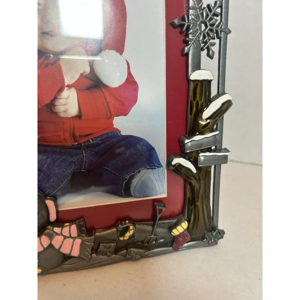 Christmas Winter Snowman Pewter Picture Frame 4x6/5x7 Holiday Decor New Open Box